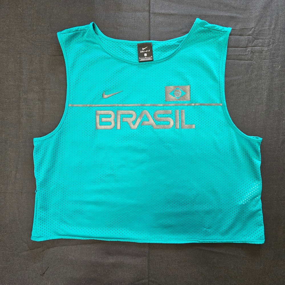 Nike Brasil Dri-FIT Mesh Tank Top Womens Large Teal Green Running 812023-351
